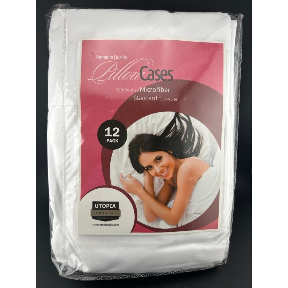 Utopia‎ Bedding Pillow Cases Queen Size White Soft Brushed Microfiber 12 Pack